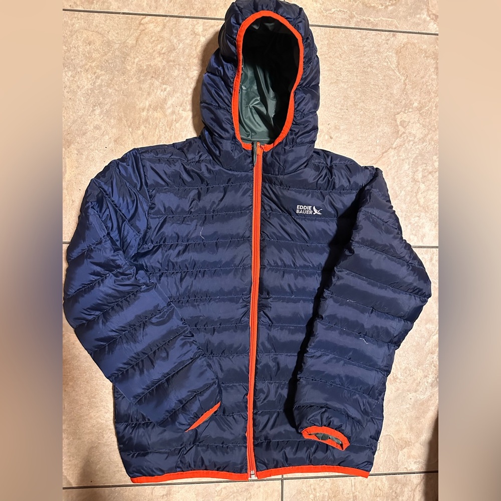 Eddie Bauer Dark Blue Jacket with Bright Orange Accents- Reversible Size 10